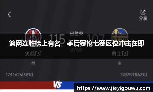 篮网连胜榜上有名，季后赛抢七赛区位冲击在即